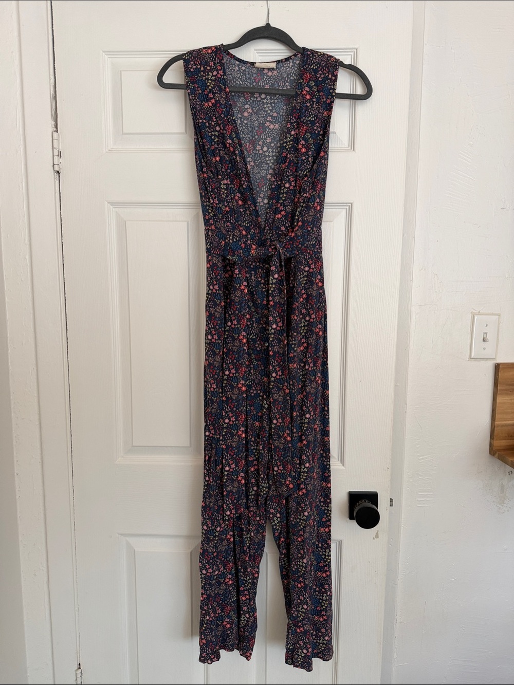 Marine Layer Navy Floral Sleeveless Jumpsuit with Tie Waist
